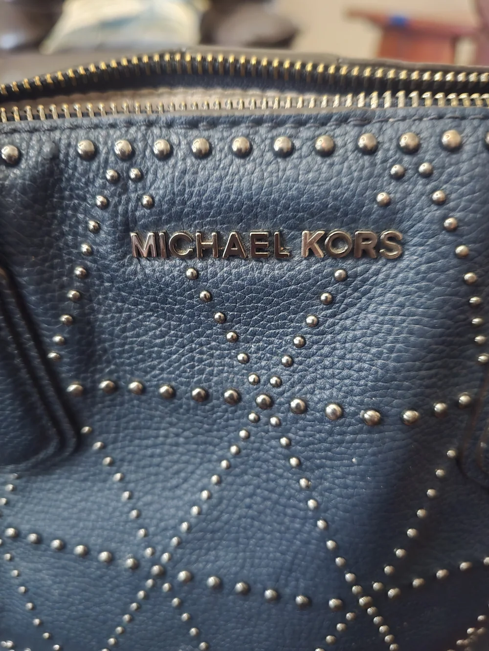 Michael Kors Dark Navy Studded Leather Satchel Adele